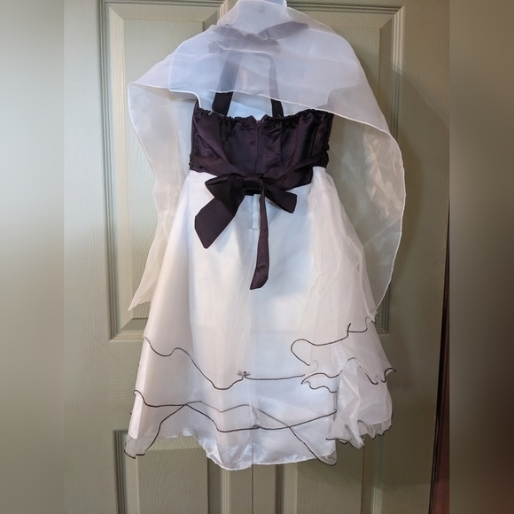 Girls Formal Party Dress w/ Shawl White & Purple Flower Accent Wedding Outfit B2 - Picture 2 of 3